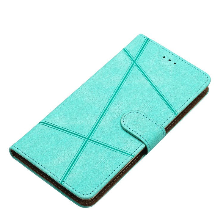 Wallet Phone Case for Oppo A17 4G / A17k 4G Lines Imprinted Protective Case Crazy Horse Texture PU Leather Cover with Strap - Green