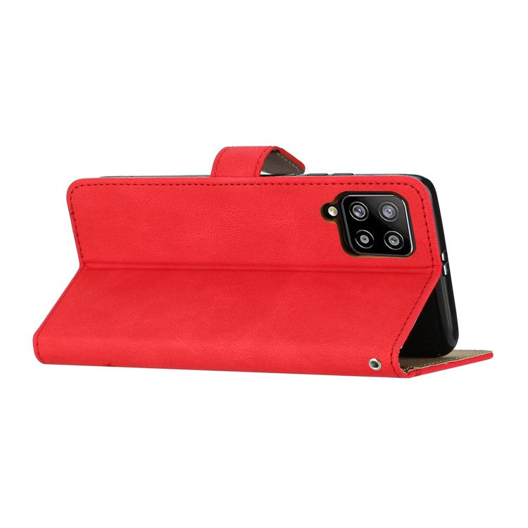 Anti-Drop Phone Case for Samsung Galaxy M32 (Global Version) 4G Crazy Horse Texture PU Leather Cover Shockproof Wallet Case with Strap / Stand - Red