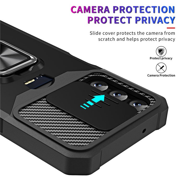 For Samsung Galaxy A14 5G / A14 4G Card Holder Kickstand Phone Case Hard PC Soft TPU Hybrid Cover with Slide Camera Lens Protector - Gold