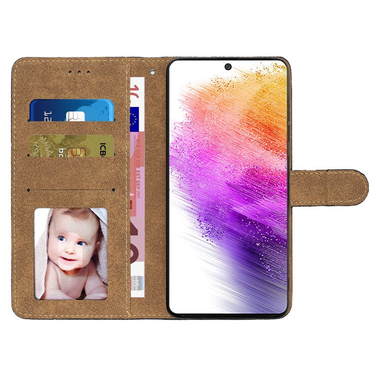 For Samsung Galaxy A22 5G (EU Version) Crazy Horse Texture PU Leather Case Imprinted Lines Wallet Stand Full Protection Flip Phone Cover with Strap - Rose Gold