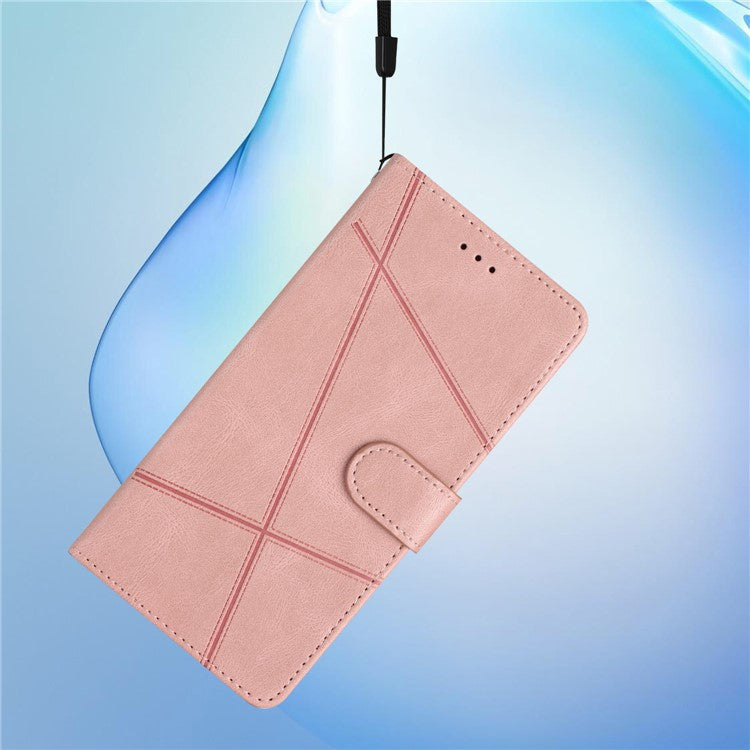 For Samsung Galaxy A22 5G (EU Version) Crazy Horse Texture PU Leather Case Imprinted Lines Wallet Stand Full Protection Flip Phone Cover with Strap - Rose Gold