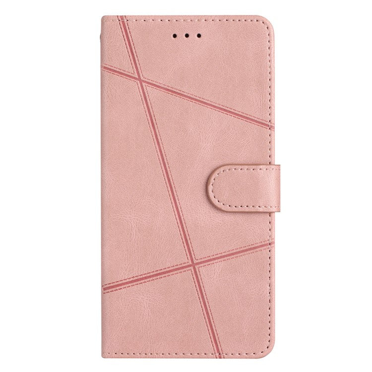 For Samsung Galaxy A22 5G (EU Version) Crazy Horse Texture PU Leather Case Imprinted Lines Wallet Stand Full Protection Flip Phone Cover with Strap - Rose Gold