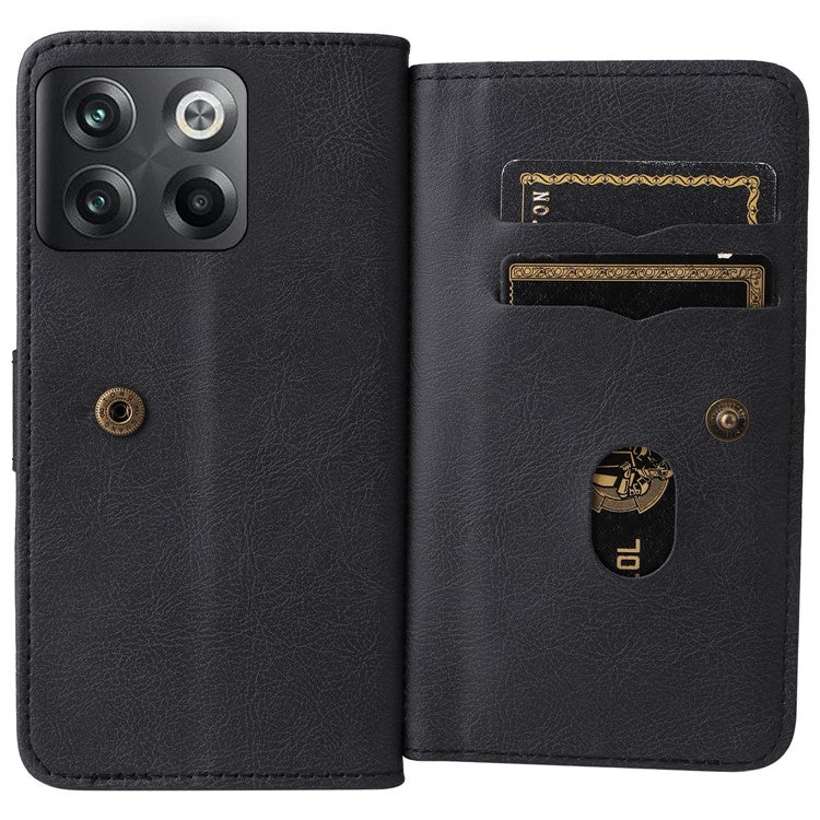 KT Multi-functional Series-1 for OnePlus 10T 5G / Ace Pro 5G PU Leather Wallet Case Magnetic Clasp Phone Stand Cover with 10 Card Slots - Black