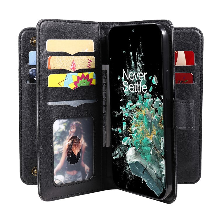 KT Multi-functional Series-1 for OnePlus 10T 5G / Ace Pro 5G PU Leather Wallet Case Magnetic Clasp Phone Stand Cover with 10 Card Slots - Black