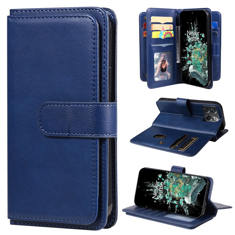 KT Multi-functional Series-1 for OnePlus 10T 5G / Ace Pro 5G PU Leather Wallet Case Magnetic Clasp Phone Stand Cover with 10 Card Slots - Dark Blue