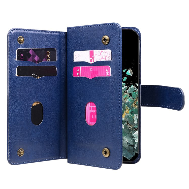 KT Multi-functional Series-1 for OnePlus 10T 5G / Ace Pro 5G PU Leather Wallet Case Magnetic Clasp Phone Stand Cover with 10 Card Slots - Dark Blue