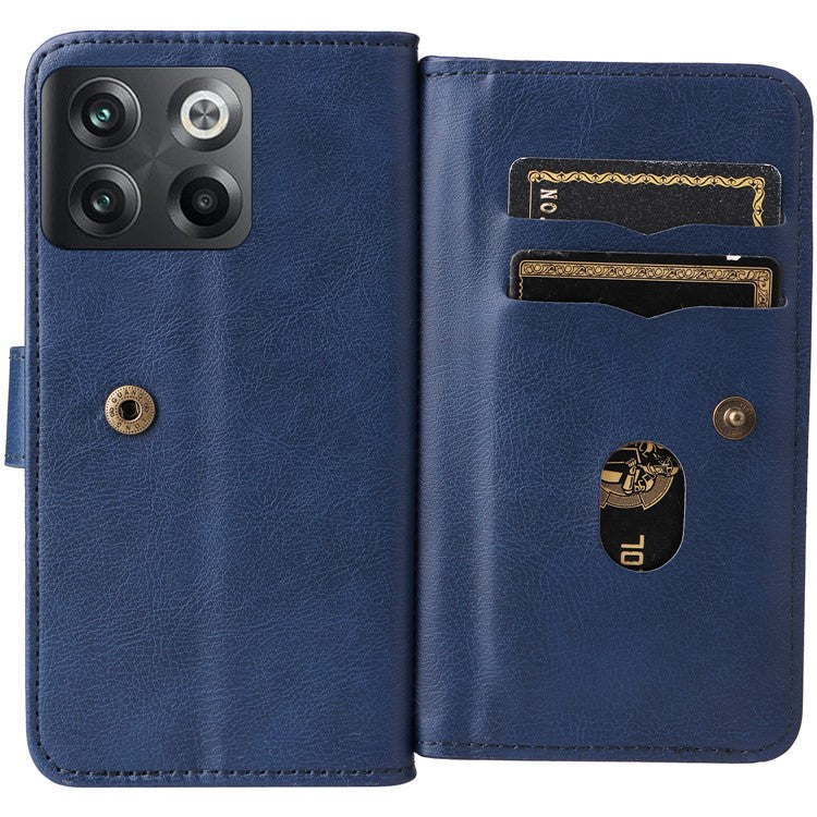 KT Multi-functional Series-1 for OnePlus 10T 5G / Ace Pro 5G PU Leather Wallet Case Magnetic Clasp Phone Stand Cover with 10 Card Slots - Dark Blue