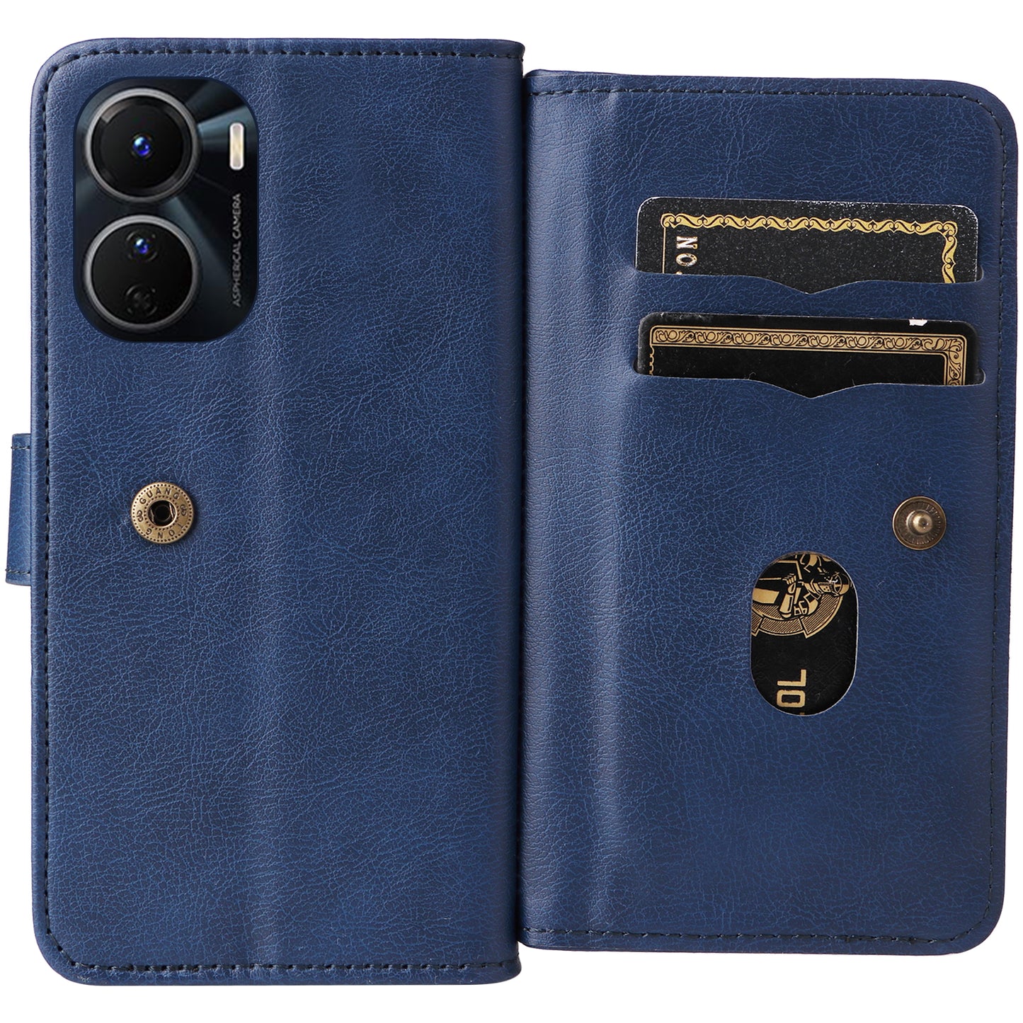 KT Multi-functional Series-1 Anti-fall Phone Case for vivo Y16 4G / Y02s 4G, PU Leather Wallet Stand Magnetic Clasp Phone Cover with 10 Card Slots - Dark Blue