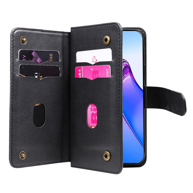 KT Multi-functional Series-1 for Oppo Reno8 Pro 5G (Global Version) / Reno8 Pro+ (China) 5G PU Leather Phone Cover Stand Wallet Scratch-resistant Case with 10 Card Slots - Black