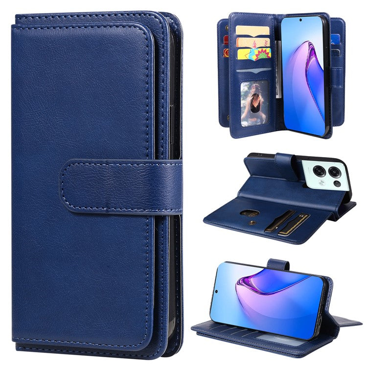 KT Multi-functional Series-1 for Oppo Reno8 Pro 5G (Global Version) / Reno8 Pro+ (China) 5G PU Leather Phone Cover Stand Wallet Scratch-resistant Case with 10 Card Slots - Dark Blue