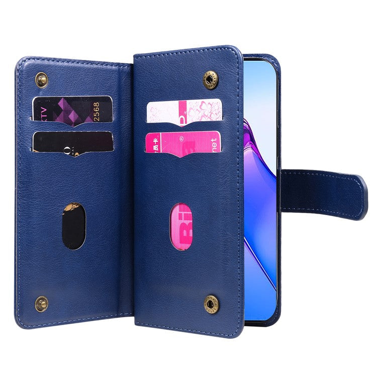 KT Multi-functional Series-1 for Oppo Reno8 Pro 5G (Global Version) / Reno8 Pro+ (China) 5G PU Leather Phone Cover Stand Wallet Scratch-resistant Case with 10 Card Slots - Dark Blue