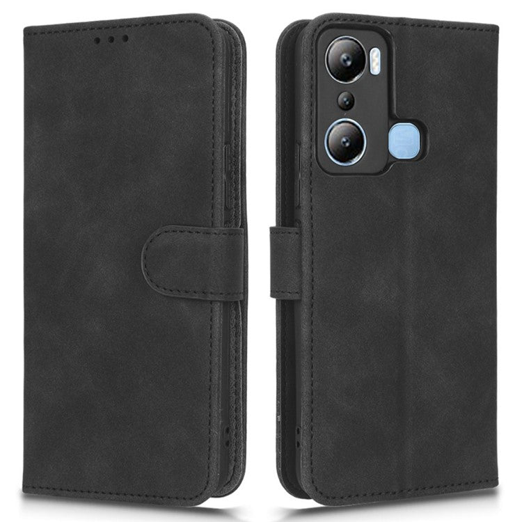 For Infinix Hot 20i 4G PU Leather Stand Magnetic Absorption Case Skin-Touch Feeling Shockproof Wallet Flip Phone Cover - Black