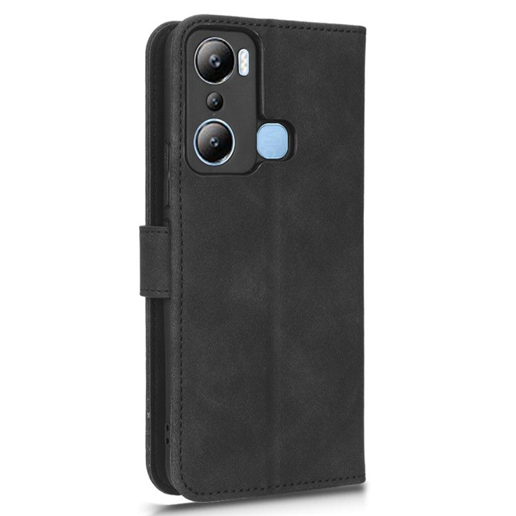 For Infinix Hot 20i 4G PU Leather Stand Magnetic Absorption Case Skin-Touch Feeling Shockproof Wallet Flip Phone Cover - Black