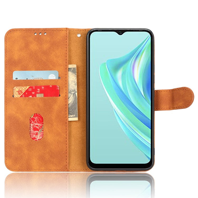 For Infinix Hot 20i 4G PU Leather Stand Magnetic Absorption Case Skin-Touch Feeling Shockproof Wallet Flip Phone Cover - Brown