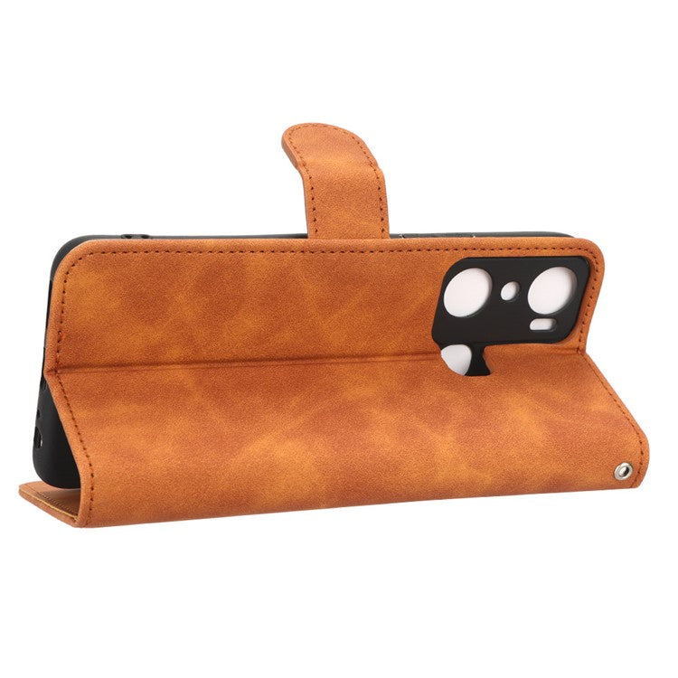 For Infinix Hot 20i 4G PU Leather Stand Magnetic Absorption Case Skin-Touch Feeling Shockproof Wallet Flip Phone Cover - Brown