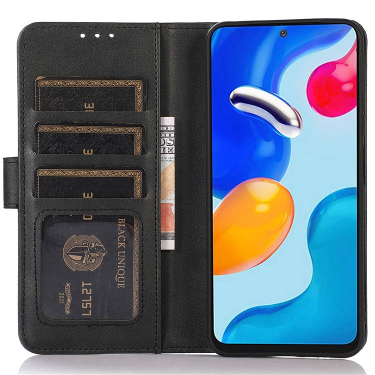 For Samsung Galaxy A04e 4G Cowhide Texture Phone Stand Wallet Case PU Leather + TPU Protective Cover - Black