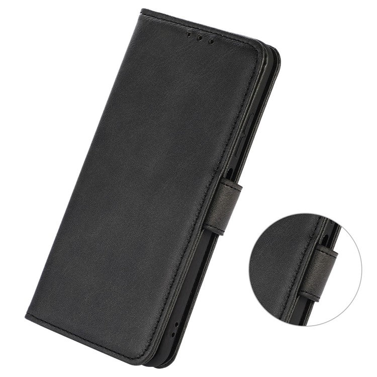 For Samsung Galaxy A04e 4G Cowhide Texture Phone Stand Wallet Case PU Leather + TPU Protective Cover - Black