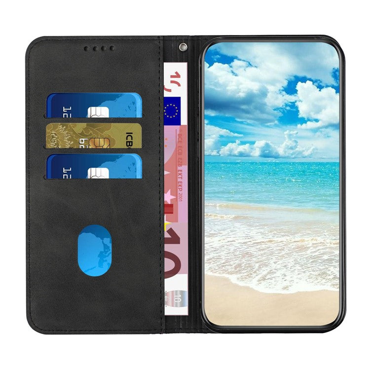 For Motorola Edge 30 Neo 5G / Edge 30 Lite Magnetic Auto-absorbed Anti-drop Phone Cover Skin-touch PU Leather Phone Case Imprinted Rhombus Pattern Wallet Stand - Black