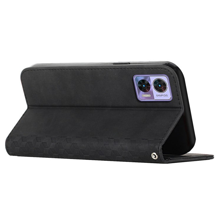 For Motorola Edge 30 Neo 5G / Edge 30 Lite Magnetic Auto-absorbed Anti-drop Phone Cover Skin-touch PU Leather Phone Case Imprinted Rhombus Pattern Wallet Stand - Black