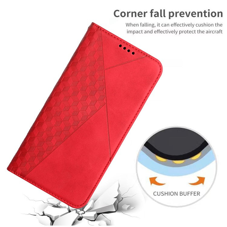 For Motorola Edge 30 Neo 5G / Edge 30 Lite Magnetic Auto-absorbed Anti-drop Phone Cover Skin-touch PU Leather Phone Case Imprinted Rhombus Pattern Wallet Stand - Red
