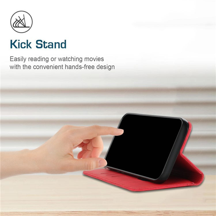 For Motorola Edge 30 Neo 5G / Edge 30 Lite Magnetic Auto-absorbed Anti-drop Phone Cover Skin-touch PU Leather Phone Case Imprinted Rhombus Pattern Wallet Stand - Red