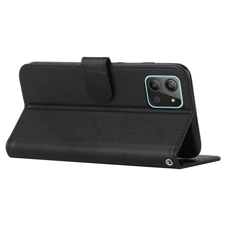 For Infinix Hot 11 2022 4G Foldable Stand Phone Cover Stitching Lines PU Leather + TPU Wallet Case with Strap - Black