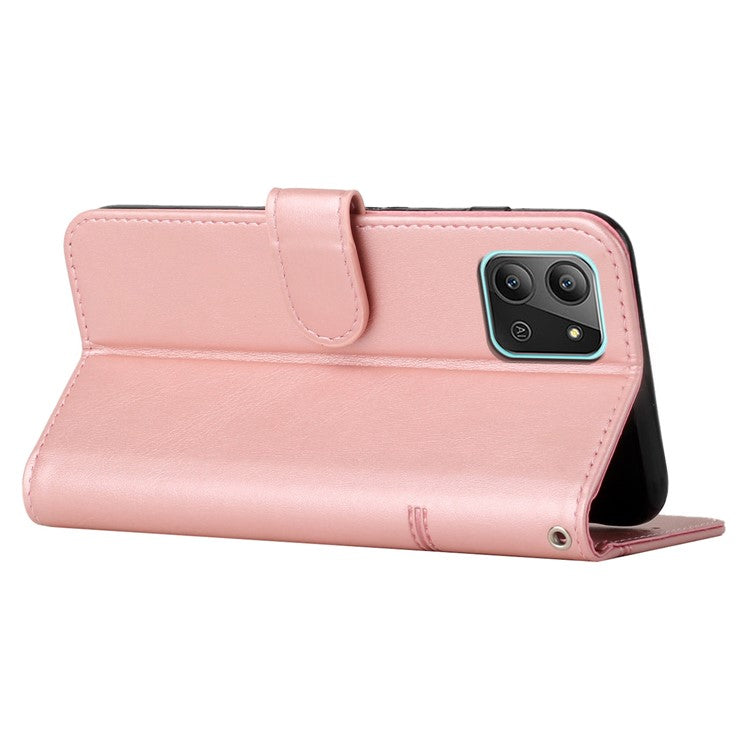 For Infinix Hot 11 2022 4G Foldable Stand Phone Cover Stitching Lines PU Leather + TPU Wallet Case with Strap - Rose Gold