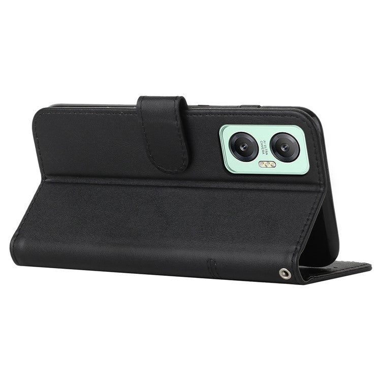 For Infinix Hot 20 5G PU Leather Stitching Lines Phone Stand Case Anti-Scratch Wallet Folio Flip Phone Cover with Strap - Black