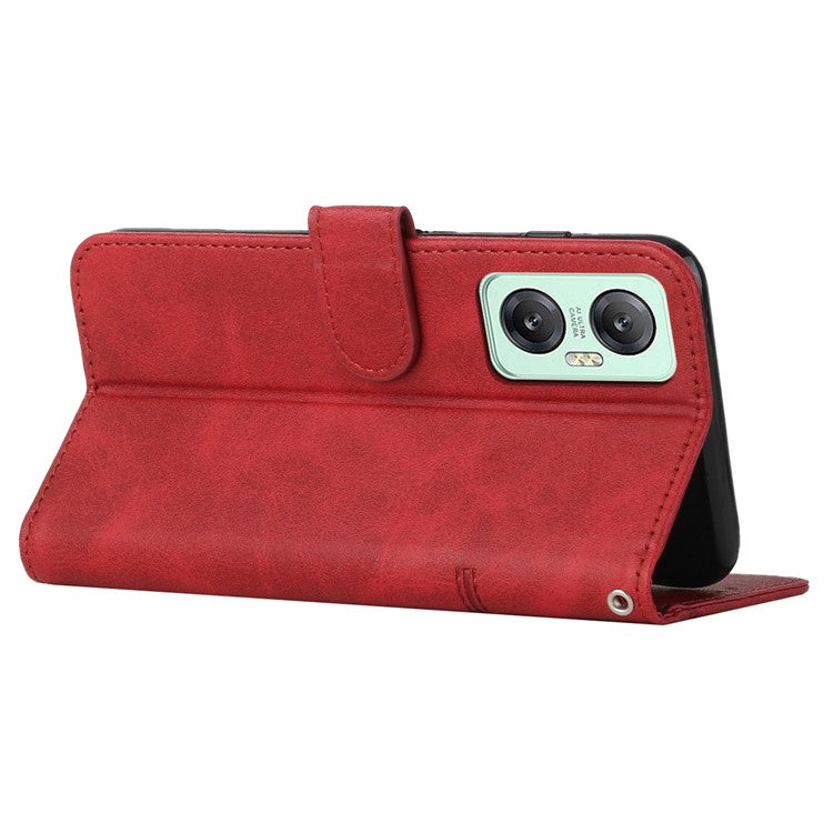 For Infinix Hot 20 5G PU Leather Stitching Lines Phone Stand Case Anti-Scratch Wallet Folio Flip Phone Cover with Strap - Red