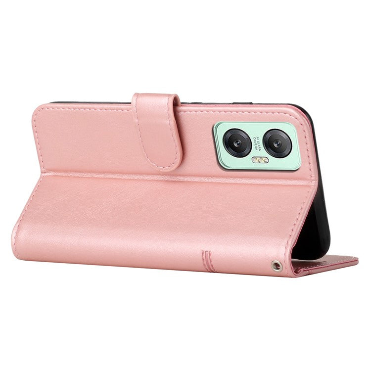 For Infinix Hot 20 5G PU Leather Stitching Lines Phone Stand Case Anti-Scratch Wallet Folio Flip Phone Cover with Strap - Rose Gold