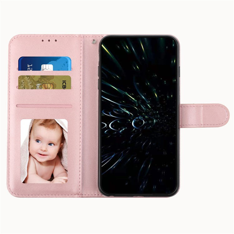 For Infinix Hot 20 5G PU Leather Stitching Lines Phone Stand Case Anti-Scratch Wallet Folio Flip Phone Cover with Strap - Rose Gold