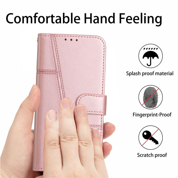For Infinix Hot 20 5G PU Leather Stitching Lines Phone Stand Case Anti-Scratch Wallet Folio Flip Phone Cover with Strap - Rose Gold