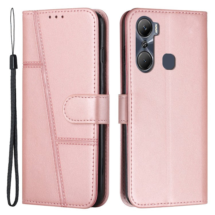 Stitching Design Wallet Stand Case for Infinix Hot 12 Pro 4G, Anti-Scratch PU Leather Magnetic Closure Phone Cover with Strap - Rose Gold