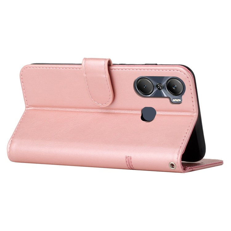 Stitching Design Wallet Stand Case for Infinix Hot 12 Pro 4G, Anti-Scratch PU Leather Magnetic Closure Phone Cover with Strap - Rose Gold