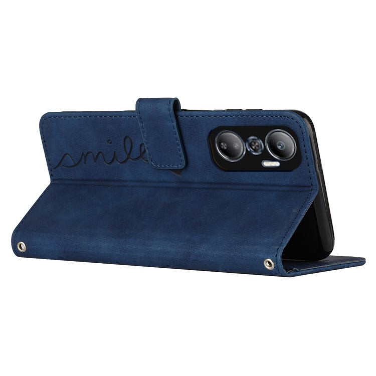 For Infinix Hot 20 4G Skin-Touch PU Leather Wallet Case Stand Feature Imprinted Heart Shape Flip Magnetic Phone Cover with Strap - Sapphire