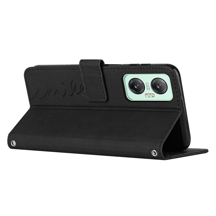 For Infinix Hot 20 5G PU Leather Cover Imprinted Heart Shape Wallet Stand Case with Shoulder Strap - Black