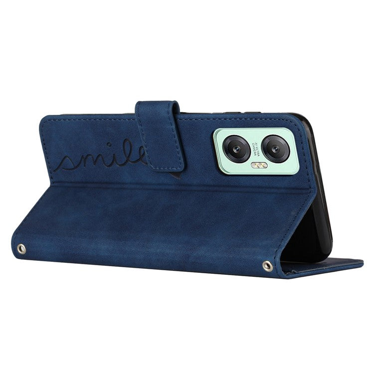 For Infinix Hot 20 5G PU Leather Cover Imprinted Heart Shape Wallet Stand Case with Shoulder Strap - Sapphire