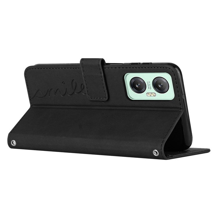 For Infinix Hot 20 5G PU Leather Wallet Phone Case Imprinted Heart Shape Stand Cover with Strap - Black