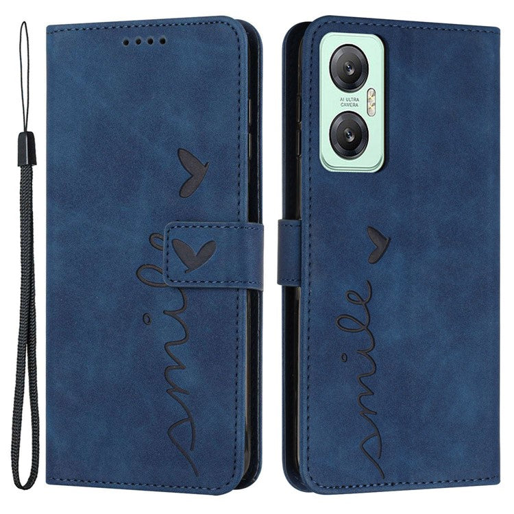 For Infinix Hot 20 5G PU Leather Wallet Phone Case Imprinted Heart Shape Stand Cover with Strap - Sapphire