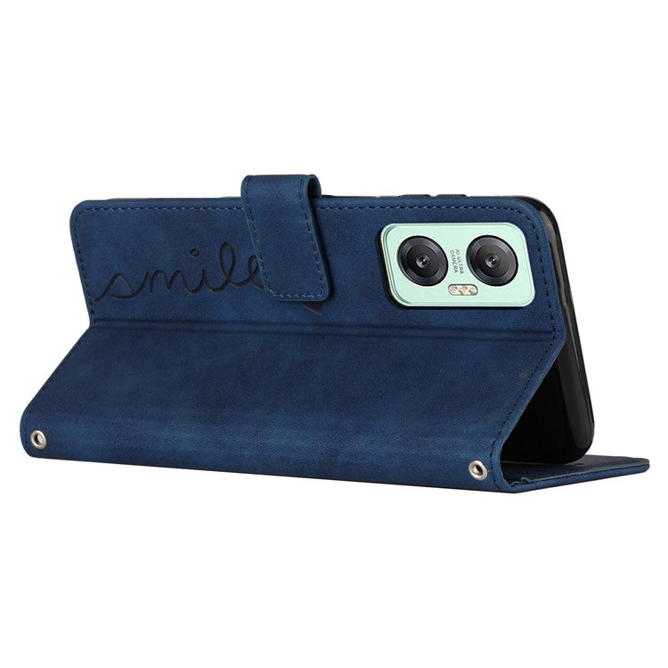 For Infinix Hot 20 5G PU Leather Wallet Phone Case Imprinted Heart Shape Stand Cover with Strap - Sapphire