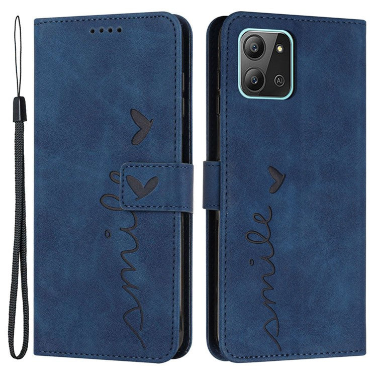 For Infinix Hot 11 2022 4G Flip Wallet Case Stand Imprinted Heart Shape PU Leather Phone Cover with Strap - Sapphire