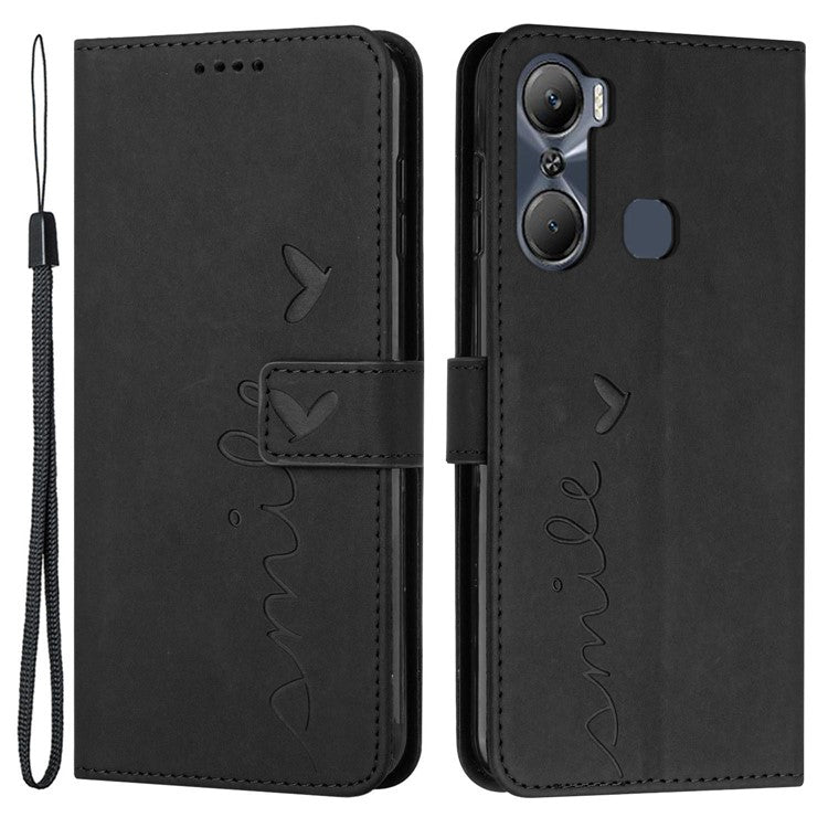 For Infinix Hot 12 Pro 4G Skin-Touch PU Leather Phone Cover Heart Shape Imprinting Anti-Scratch Phone Wallet Stand Case - Black