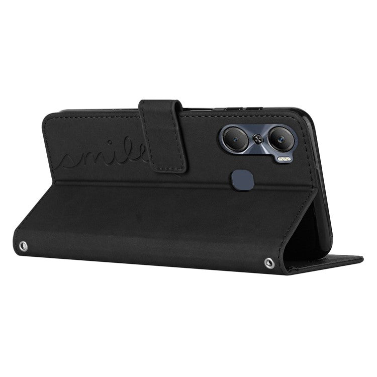 For Infinix Hot 12 Pro 4G Skin-Touch PU Leather Phone Cover Heart Shape Imprinting Anti-Scratch Phone Wallet Stand Case - Black