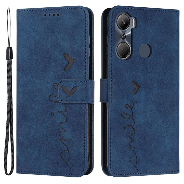 For Infinix Hot 12 Pro 4G Skin-Touch PU Leather Phone Cover Heart Shape Imprinting Anti-Scratch Phone Wallet Stand Case - Sapphire