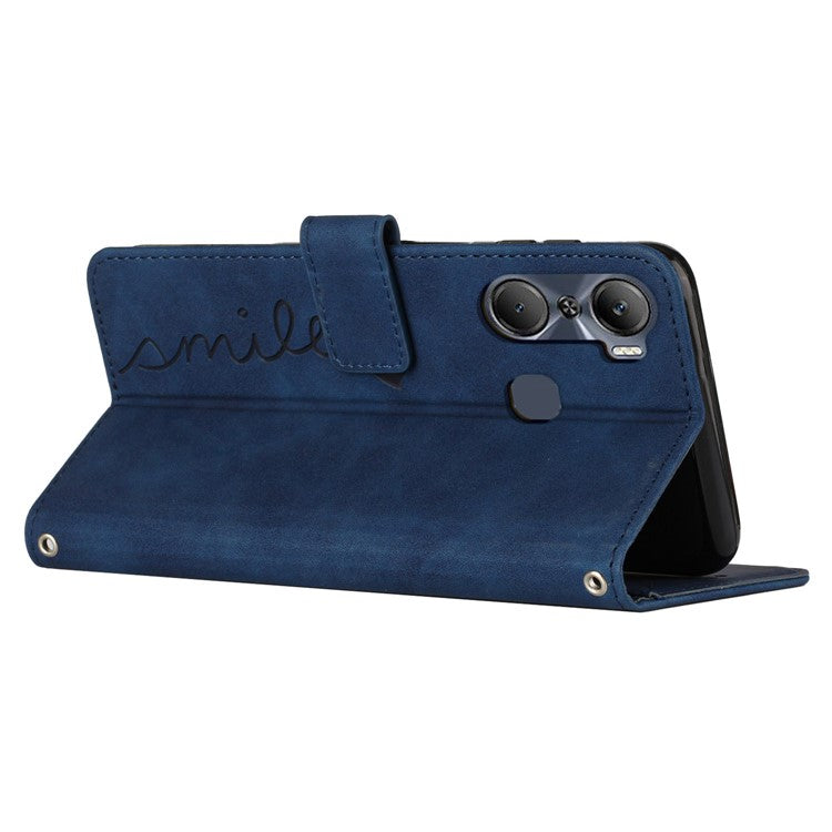 For Infinix Hot 12 Pro 4G Skin-Touch PU Leather Phone Cover Heart Shape Imprinting Anti-Scratch Phone Wallet Stand Case - Sapphire