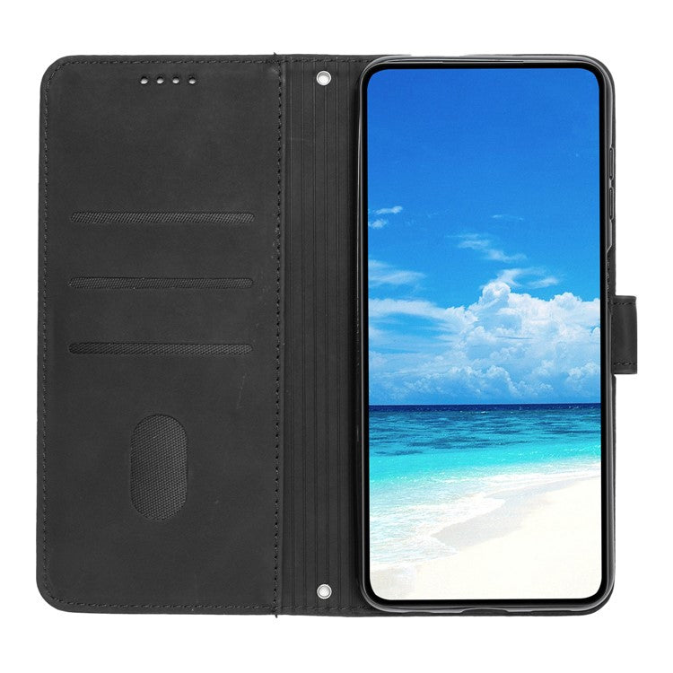 For Motorola Edge 30 Neo 5G / Edge 30 Lite Imprinted Heart Shape Wallet Case Skin-touch Feeling PU Leather Stand Magnetic Flip Phone Cover with Shoulder Strap - Black