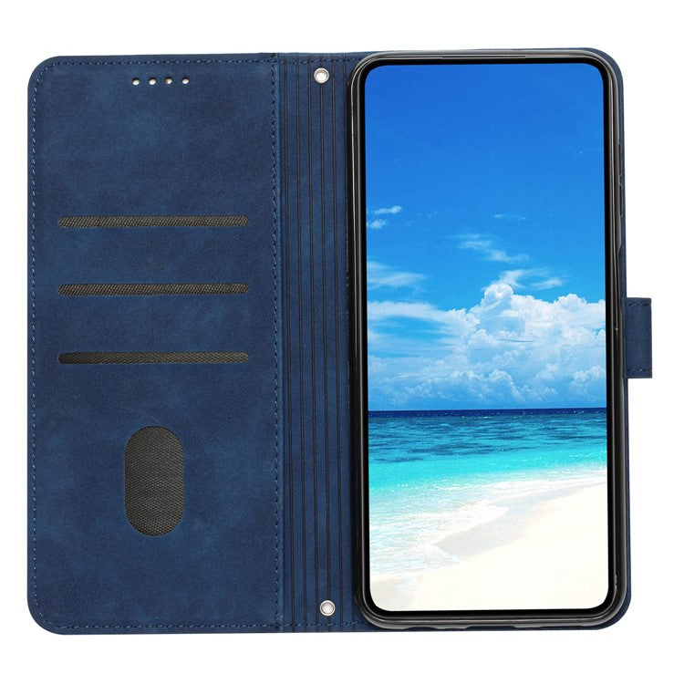 For Motorola Edge 30 Neo 5G / Edge 30 Lite Imprinted Heart Shape Wallet Case Skin-touch Feeling PU Leather Stand Magnetic Flip Phone Cover with Shoulder Strap - Sapphire