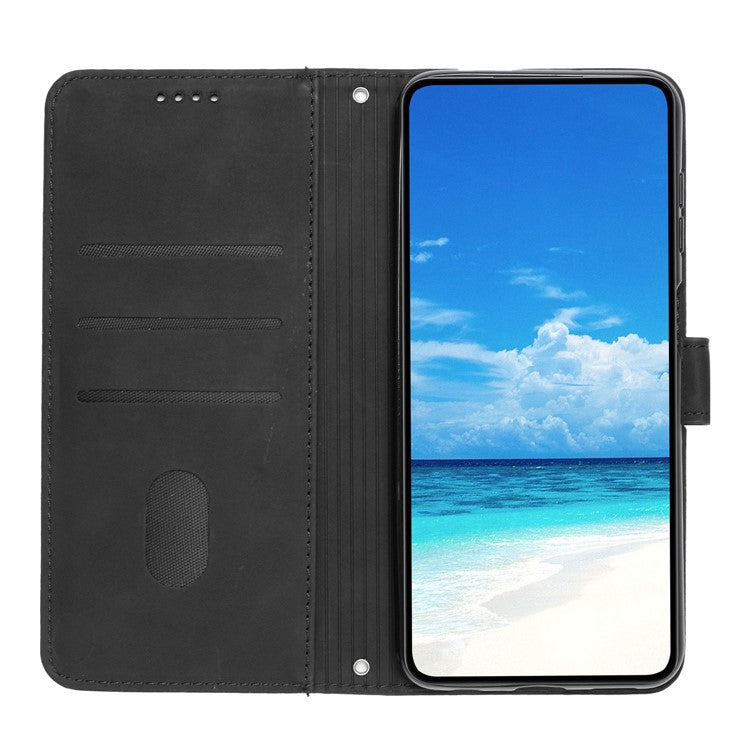 For Motorola Edge 30 Neo 5G / Edge 30 Lite Skin-touch PU Leather Phone Flip Wallet Case Stand Imprinted Heart Shape Magnetic Scratch-resistant Phone Cover with Strap - Black