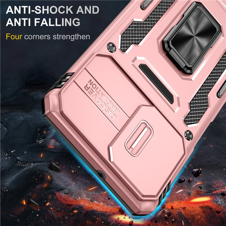 Armor Series for Samsung Galaxy M53 5G Kickstand Design Bump Proof Phone Case PC + TPU Protective Back Cover with Slide Camera Cover - Rose Gold