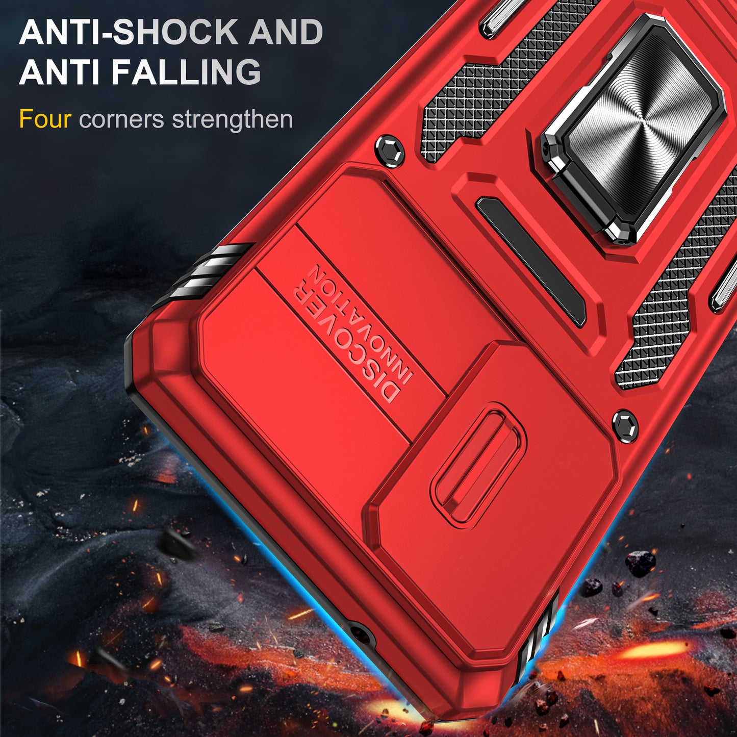 Armor Series for Samsung Galaxy S20 FE 4G / 5G / S20 FE 2022 / S20 Lite Kickstand Design Shockproof Phone Case PC + TPU Protective Back Cover with Slide Camera Cover - Red